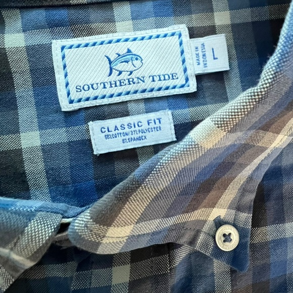 Southern Tide Mens Blue Grey Plaid Dress Shirt Long Sleeve Size Large - Picture 4 of 7
